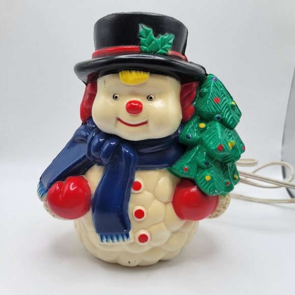 Vintage Snowman Top Hat Christmas Tree Blow Mold 7.5" Height - Picture 6 of 10